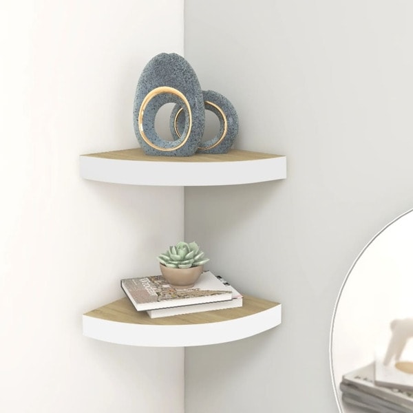 vidaXL Svävande hörnhyllor 2 st ek och vit 35x35x3,8 cm MDF Brun