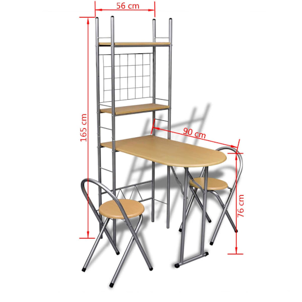vidaXL Fällbart frukost bar set med 2 stolar Brun