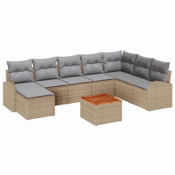vidaXL Trädgårdsoffset 9 st Beige konstrotting Beige