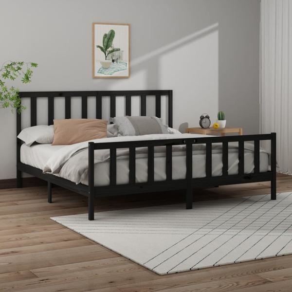 vidaXL Sängram svart massiv furu 180x200 cm Svart