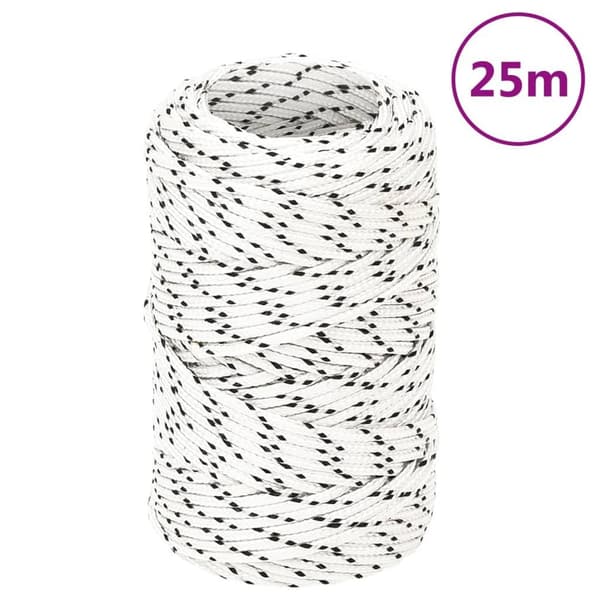 vidaXL Båtlina flätad vit 2 mm x 25 m polyester