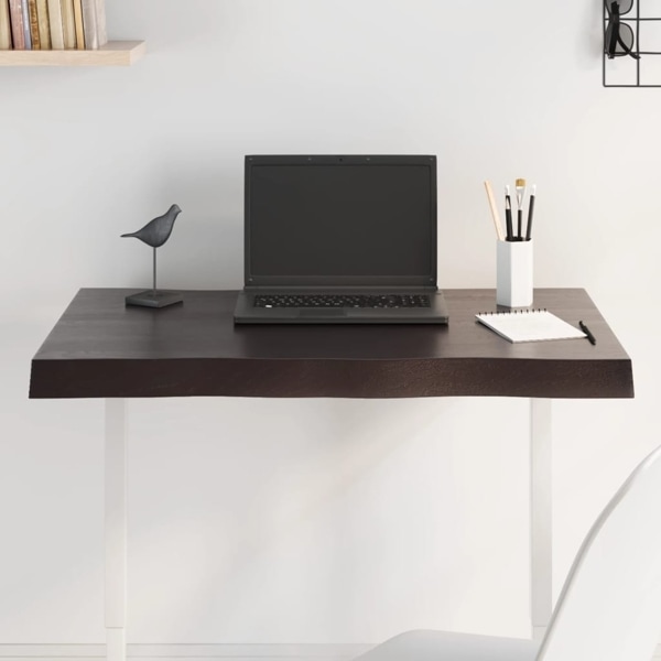 vidaXL Bordsskiva mörkbrun 80x50x2 cm massiv ek levande kant Brun