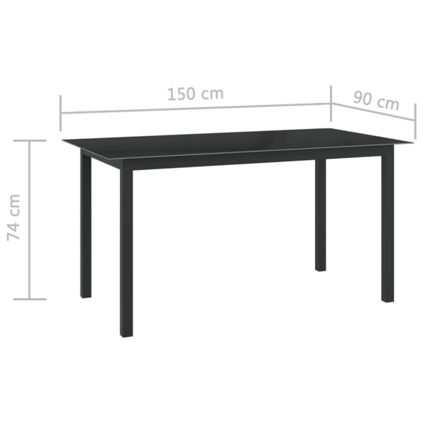 vidaXL Trädgårdsbord svart 150x90x74 cm aluminium och glas Svart