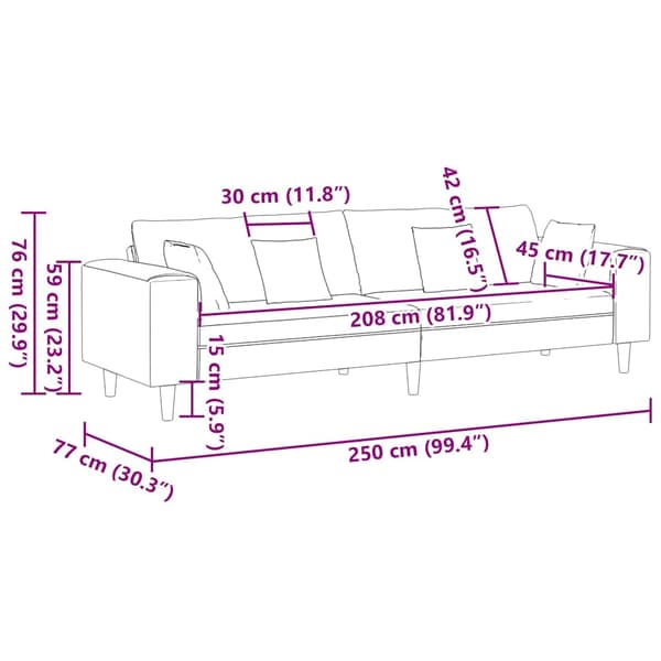 vidaXL Soffa Kräm 250 x 77 x 76 cm tyg Grädde