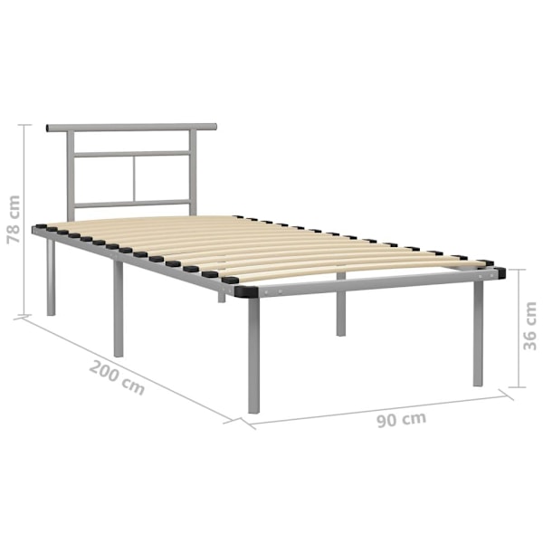 vidaXL Sängram grå metall 90x200 cm grå