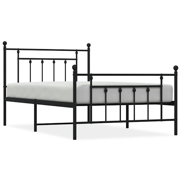 vidaXL Sängram med huvudgavel och fotgavel svart metall 107x203 cm Svart