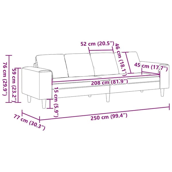vidaXL Soffa Mörkgrå 250 x 77 x 76 cm Kordread tyg Grå