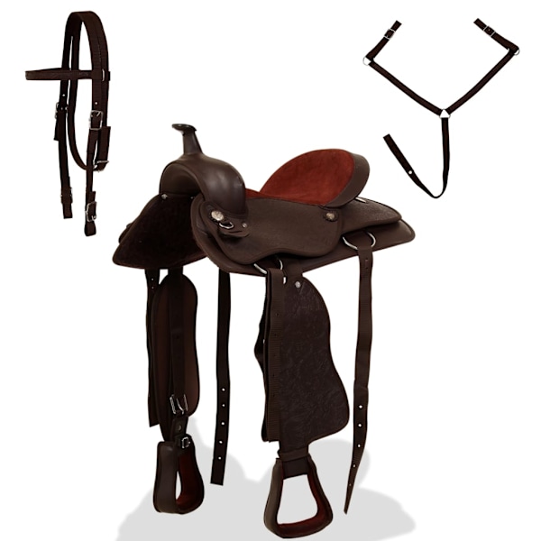 vidaXL Westernsadel träns&halsband äkta läder 17" brun Brun