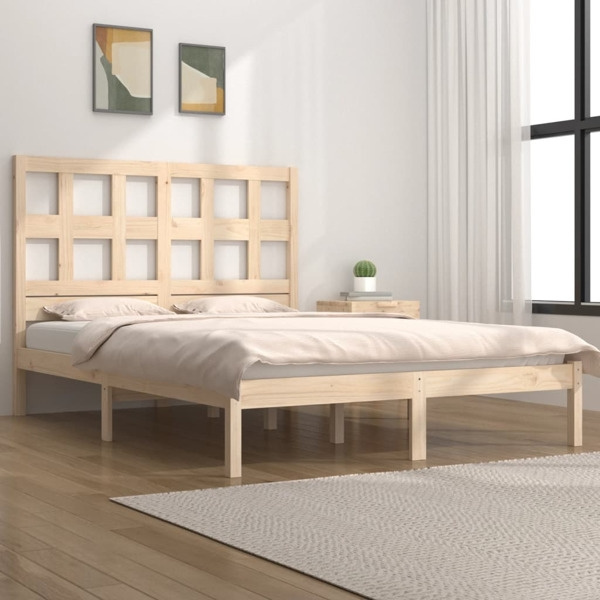 vidaXL Sängram massiv furu 140x190 cm Brun
