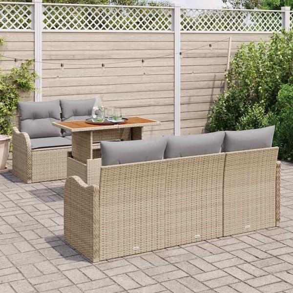 vidaXL Trädgårdsoffset 6 st Beige och Ljusgrå konstrotting Beige