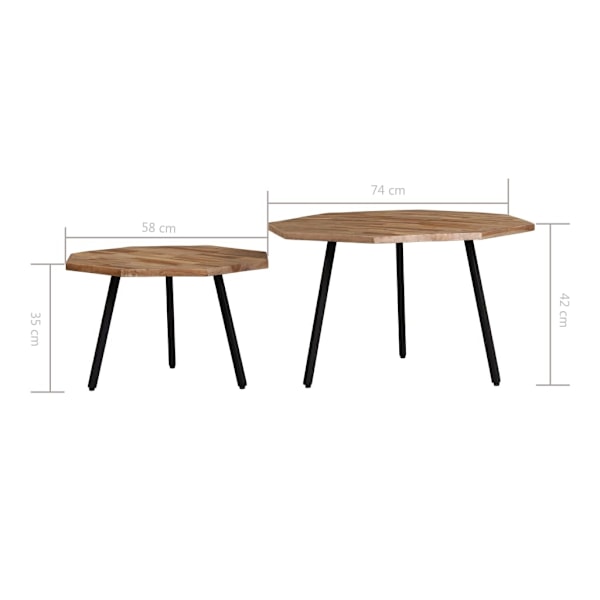 vidaXL Soffbord 2 st hexagonala återvunnen teak Brun