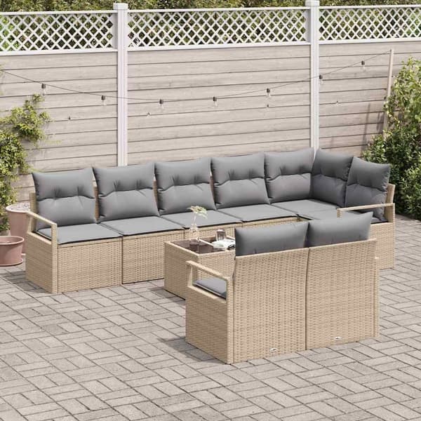 vidaXL Soffset med kudde 9 pcs Beige konstrotting Beige