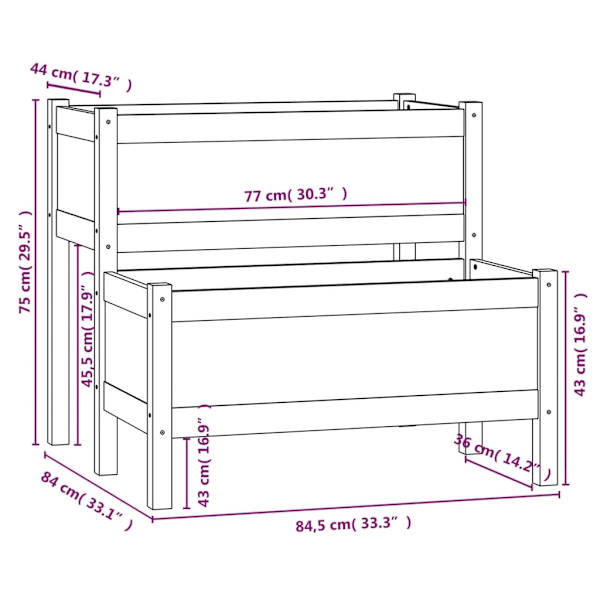 vidaXL Odlingslåda vit 84,5x84x75 cm massiv furu Vit