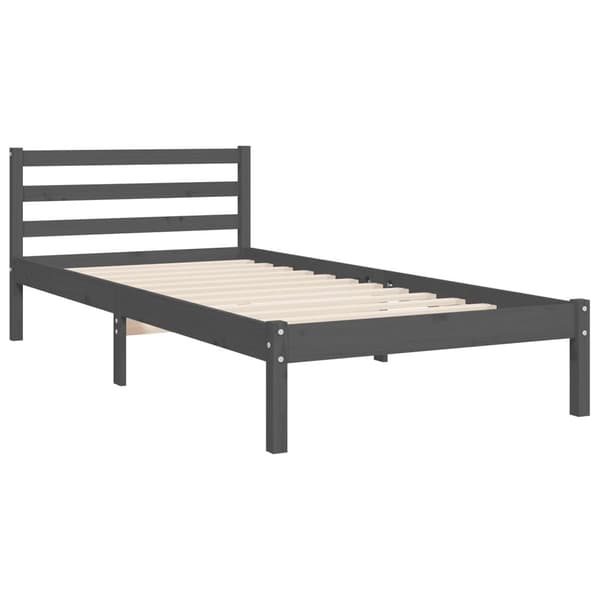vidaXL Sängram med huvudgavel grå 90x200 cm massivt trä Grå