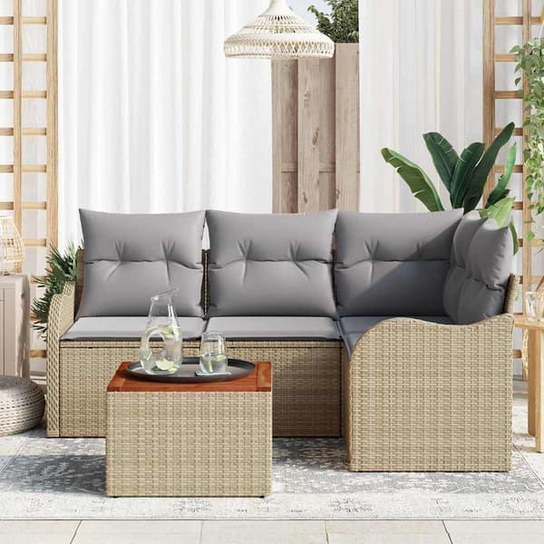 vidaXL Trädgårdsoffset 5 st Beige konstrotting Beige