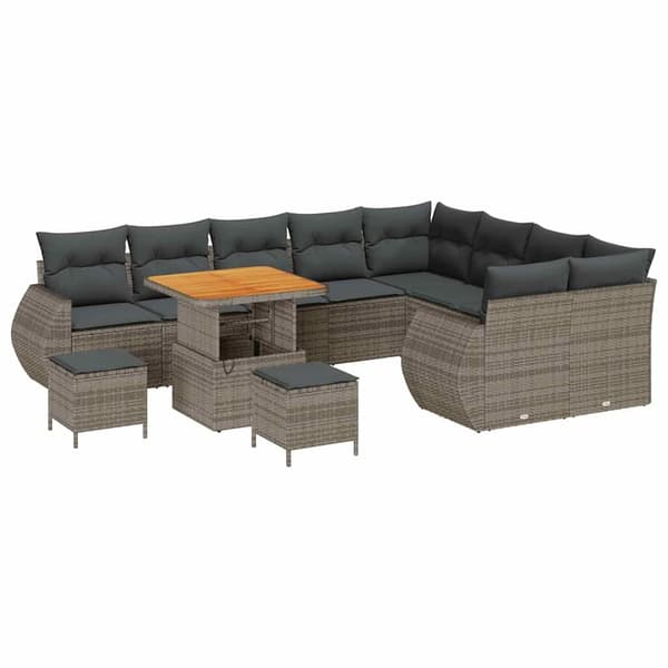 vidaXL Trädgårdsoffset med kudde med lagring 12 pcs Grå Poly Rattan Grå