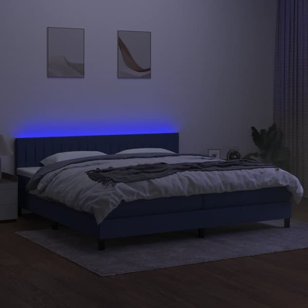 vidaXL Ramsäng med madrass & LED blå 200x200 cm tyg Blå