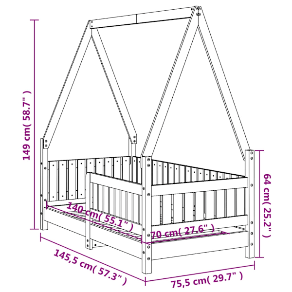 vidaXL Sängram för barnsäng vit 70x140 cm massiv furu Vit