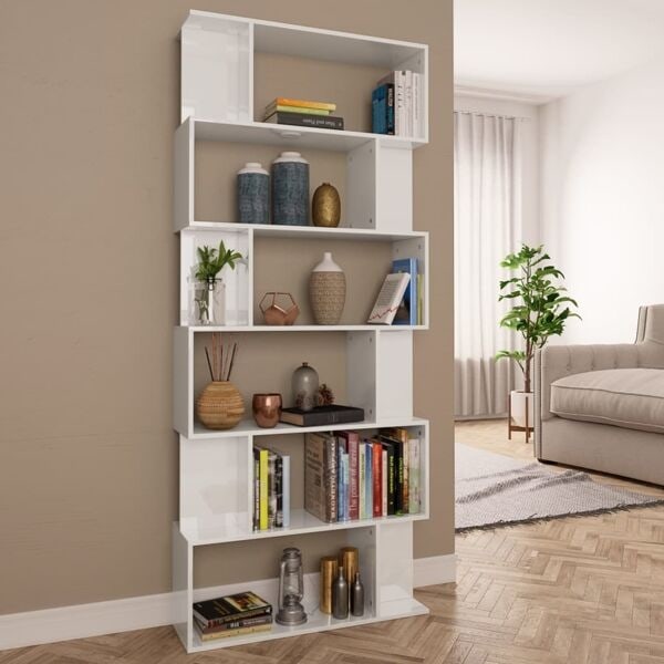 vidaXL Bokhylla/Rumsavdelare högglans vit 80x24x192 cm Vit