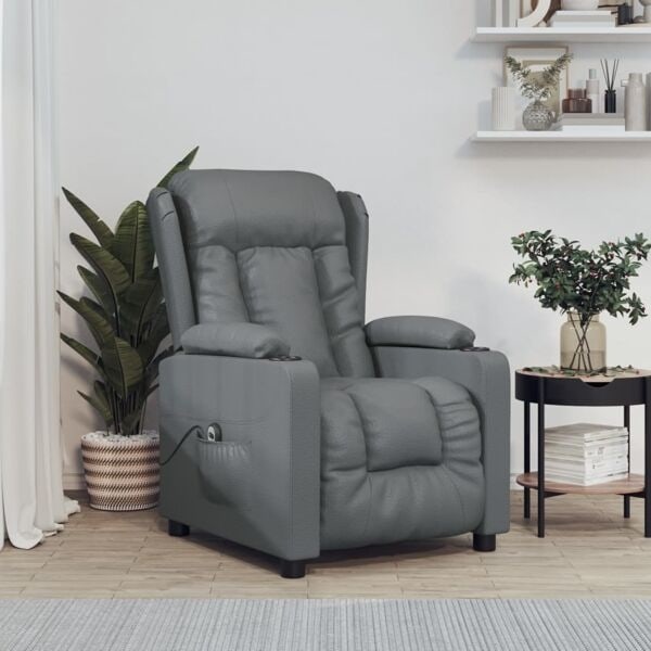 vidaXL Elektrisk reclinerfåtölj grå konstläder Grå