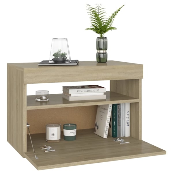vidaXL Sängbord med LED-belysning sonoma-ek 60x35x40cm konstruerat trä Brun