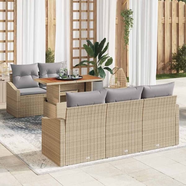 vidaXL Trädgårdsoffset 6 st Beige Poly rattan Beige