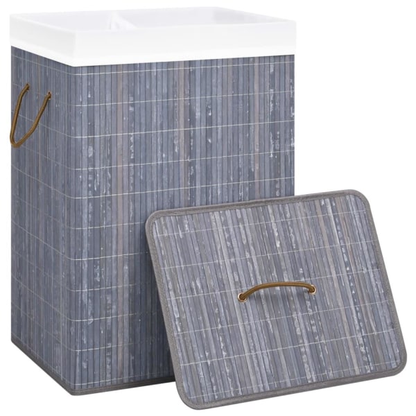 vidaXL Tvättkorg bambu med 2 sektioner grå 72 L grå