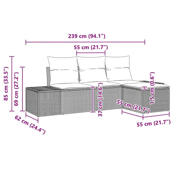 vidaXL Soffset 4 st Brun [Syntetisk]: Poly Rattan Brun