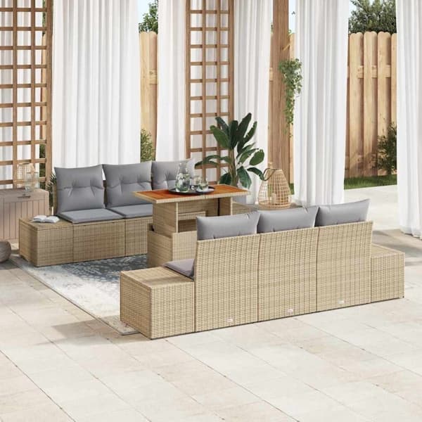 vidaXL Trädgårdsoffset 7 st Beige Poly rattan Beige
