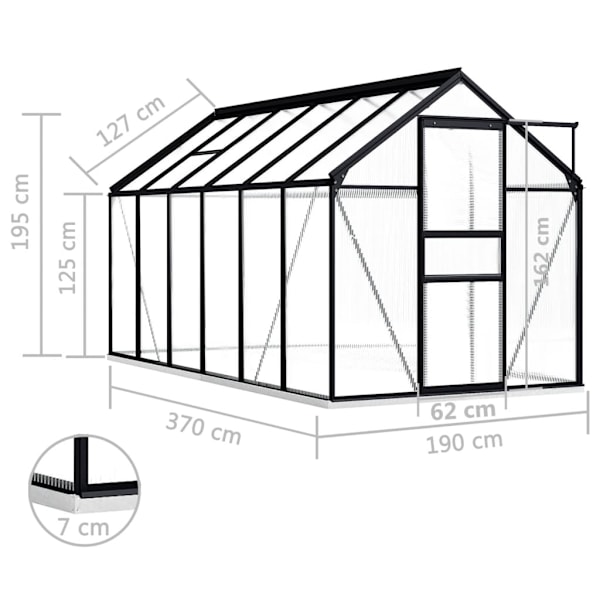 vidaXL Växthus med basram antracit aluminium 7,03 m² Antracit