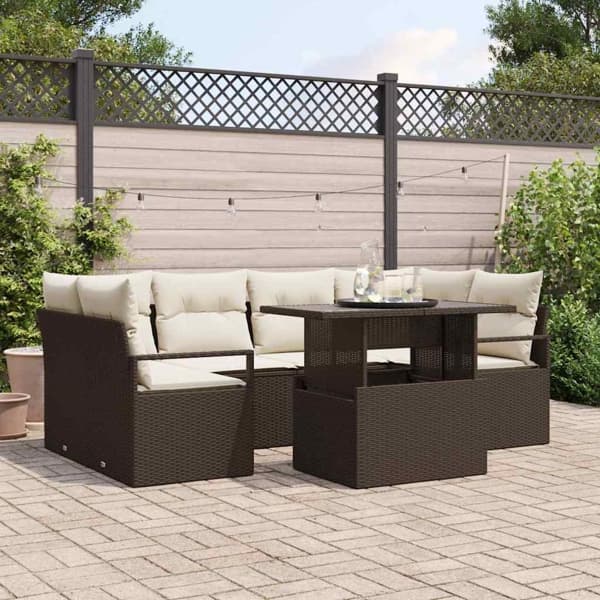 vidaXL Trädgårdsoffset 7 st Brun Poly rattan Brun