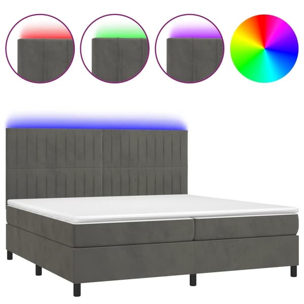vidaXL Ramsäng med madrass & LED mörkgrå 200x200 cm sammet Grå