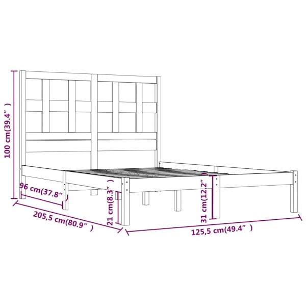 vidaXL Sängram vit massiv furu 120x200 cm enkelsäng Vit