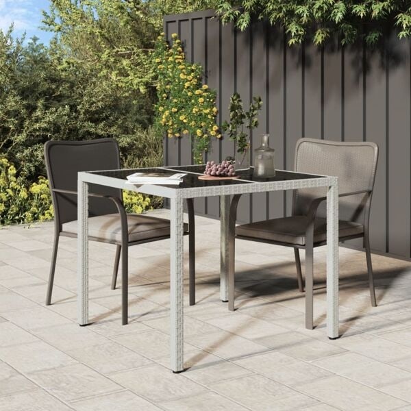 vidaXL Utebord 90x90x75 cm Härdat glas och konstrotting vit Vit