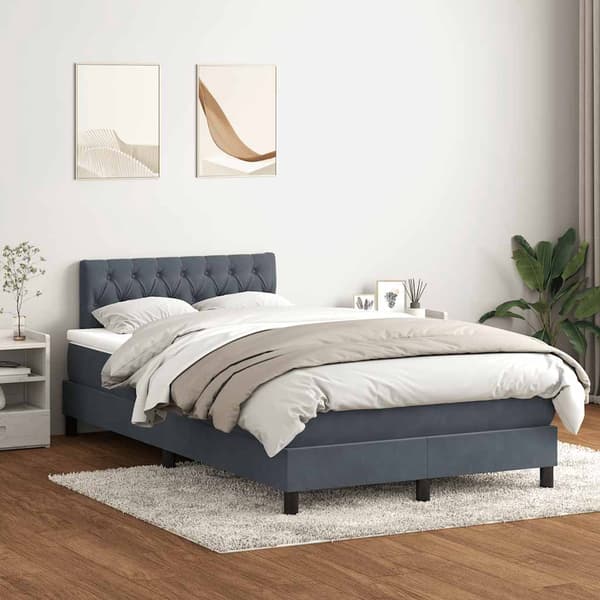 vidaXL Ramsäng med madrass mörkgrå 120x220 cm sammet Grå