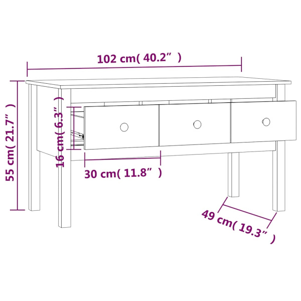 vidaXL Soffbord vit 102x49x55 cm massiv furu Vit
