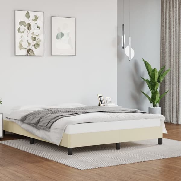 vidaXL Sängram gräddvit 140x190 cm konstläder Kräm