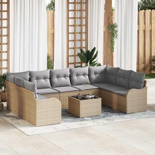 vidaXL Trädgårdsoffset 10 st Beige och Ljusgrå konstrotting Beige