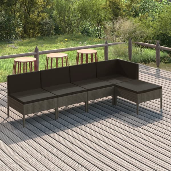 vidaXL Loungegrupp med dynor 5 delar konstrotting grå grå