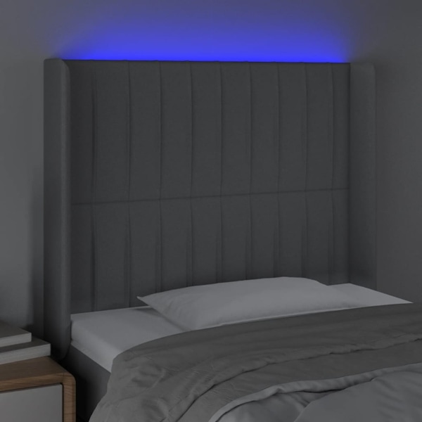 vidaXL Sänggavel LED ljusgrå 83x16x118/128 cm tyg Grå