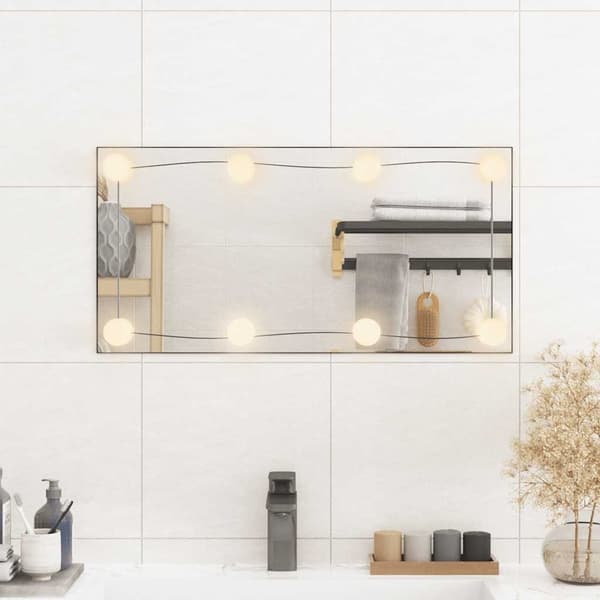 vidaXL Väggspegel med LED-belysning 30x60 cm glas rektangulär Silver