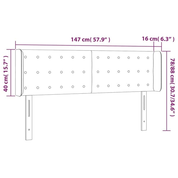 vidaXL Sänggavel LED mörkgrå 147x16x78/88 cm tyg Grå