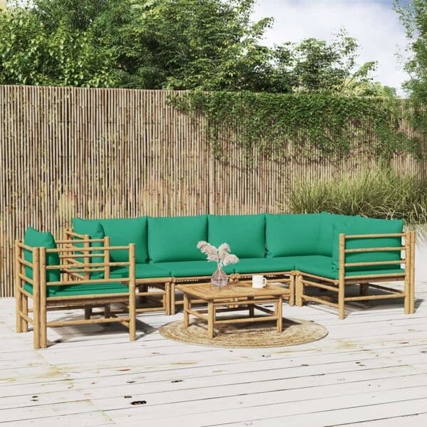 vidaXL Loungegrupp 7 delar gröna dynor bambu Brun