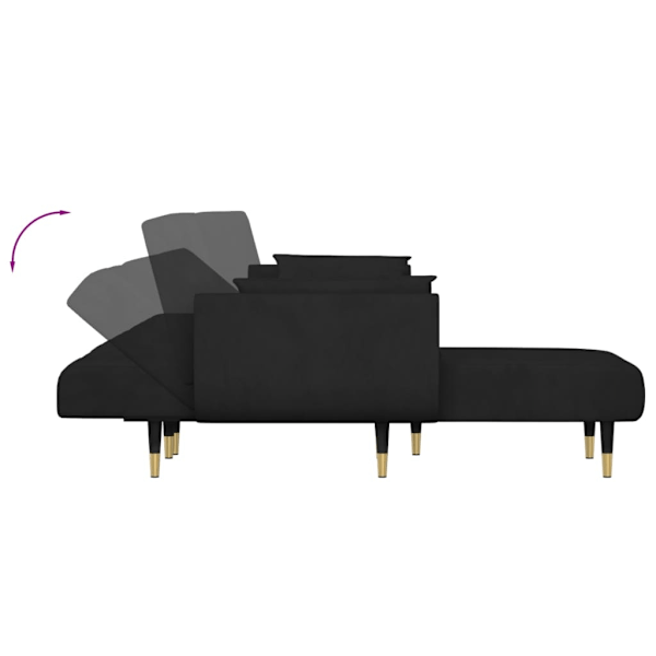 vidaXL L-formad bäddsoffa svart 275x140x70 cm sammet Svart