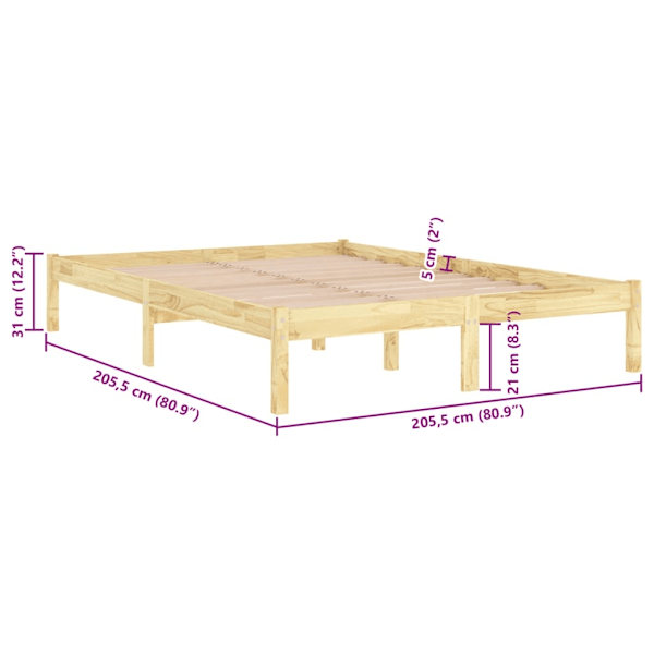 vidaXL Sängram massiv furu 200x200 cm Brun