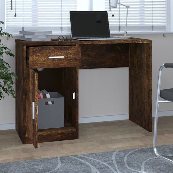 vidaXL Skrivbord lådor & skåp rökfärgad ek 100x40x73cm konstruerat trä Brun