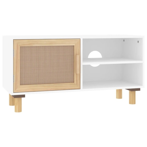 vidaXL Tv-bänk Vit 80x30x40 cm massiv furu och naturlig rotting Vit