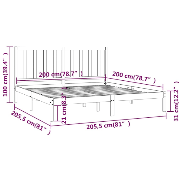 vidaXL Sängram honungsbrun massiv furu 200x200 cm Brun