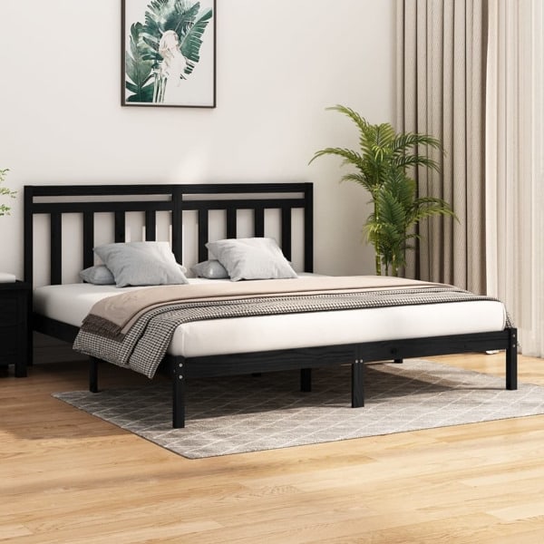 vidaXL Sängram svart massivt trä 200x200 cm Svart