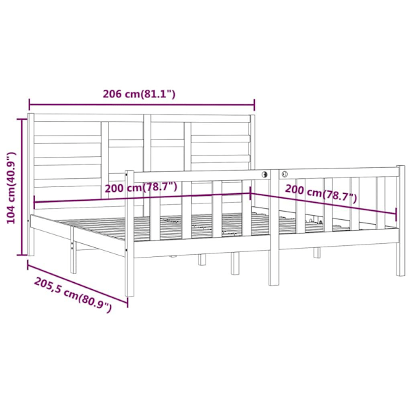 vidaXL Sängram grå massiv furu 200x200 cm Grå